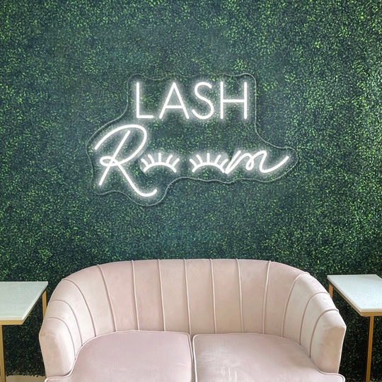Lash Room Neon, Neon sign, Lash salon decor, Eyelash extensions room, Vibrant lighting, Stylish ambiance, Illuminated sign, Trendy neon sign, Chic lash studio, Salon atmosphere, Lash artist pride.